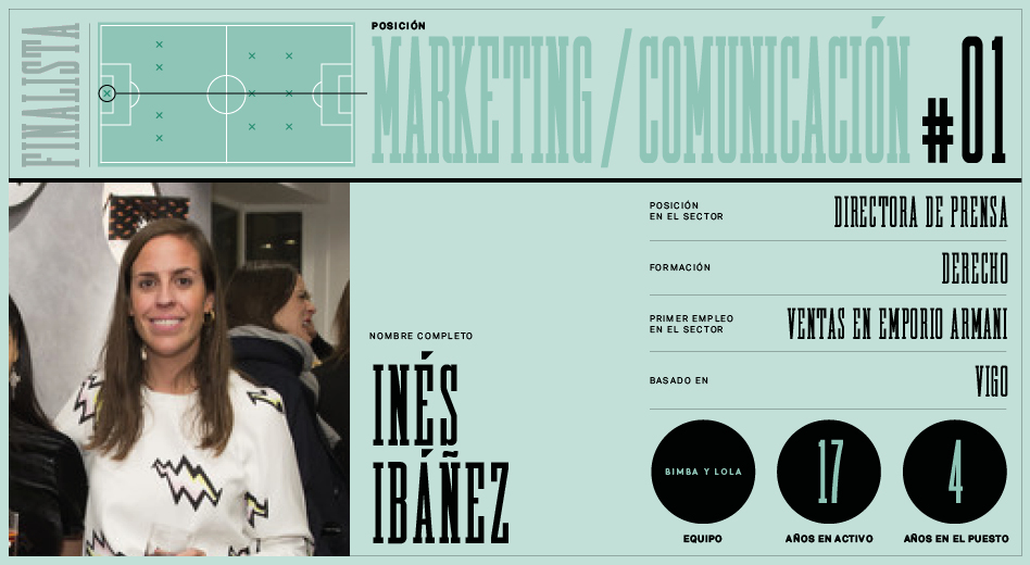 Inés Ibáñez es directora de prensa de Bimba y Lola. Finalistas del Once de la Moda para la posición de Comunicación.